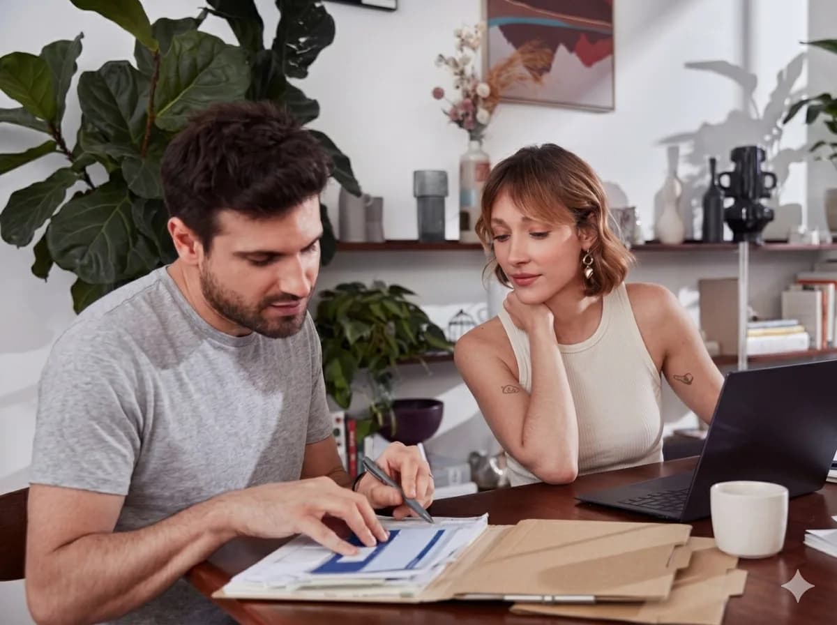 Casal analisando contas em casa