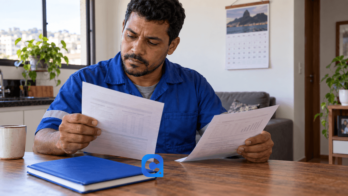 Trabalhador compara extrato de depósitos FGTS e calendário