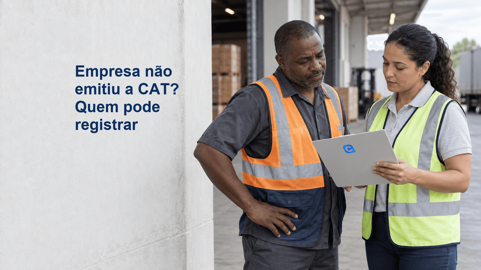 Trabalhador de logística conversa com uma profissional de segurança do trabalho e confere uma prancheta em um armazém.