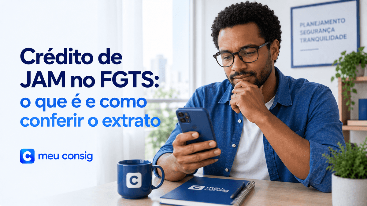 Crédito de JAM no FGTS: o que é e como conferir o extrato; homem consulta o celular.