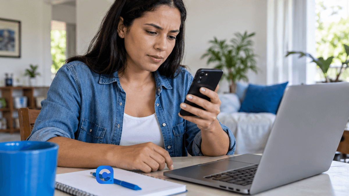 Cliente consulta proposta de antecipação FGTS e verifica a identidade da instituição no celular