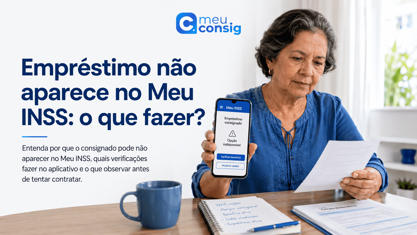 Aposentada procurando no Meu INSS uma proposta de empréstimo consignado que não apareceu