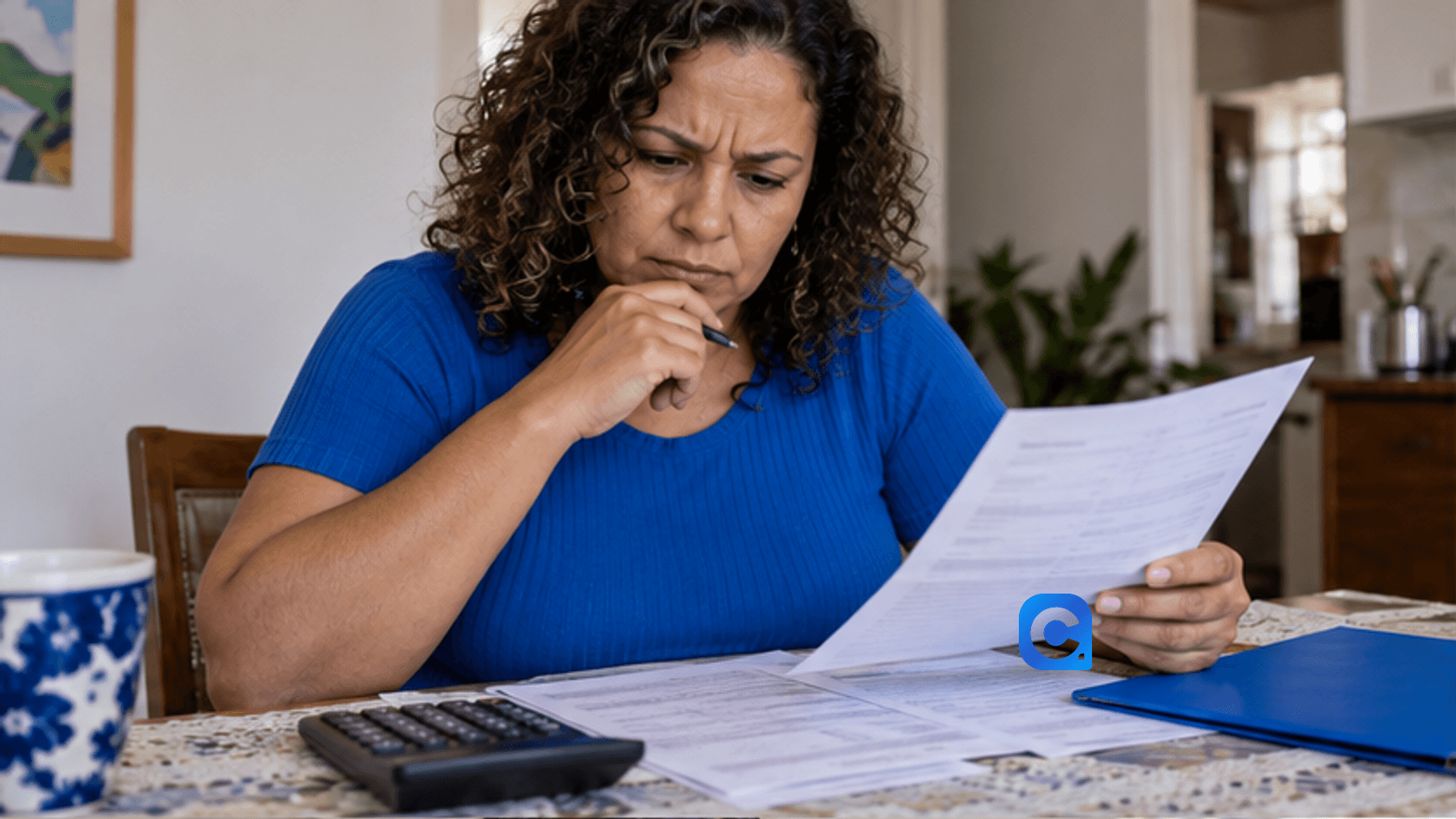 Pessoa compara proposta de empréstimo pessoal com calculadora e orçamento antes de contratar