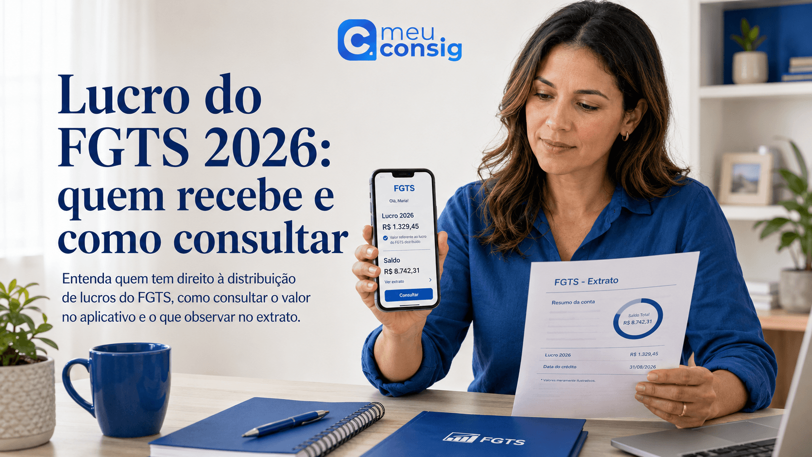 Trabalhadora consultando no aplicativo o crédito da distribuição do lucro do FGTS em 2026